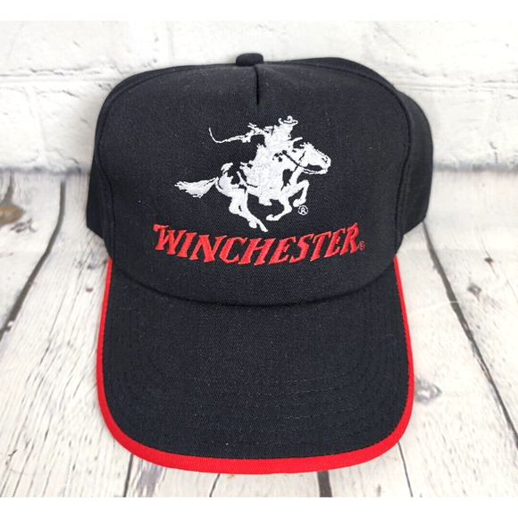 Vintage Winchester Rifles Shooting Hat Snapback Trucker Cap Mens Red Black - Picture 1 of 3
